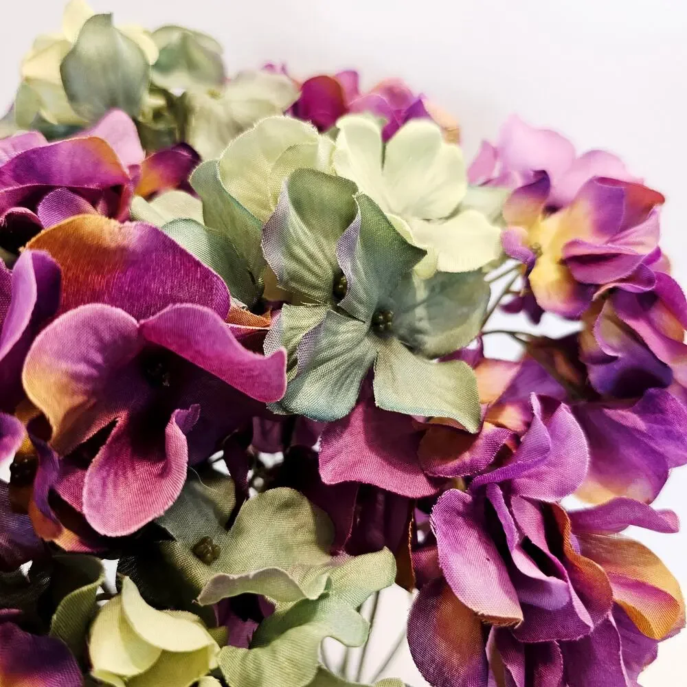 45 Pcs Purple Green Artificial Silk Hydrangea Flower Stem Floral Craft Decor Lot